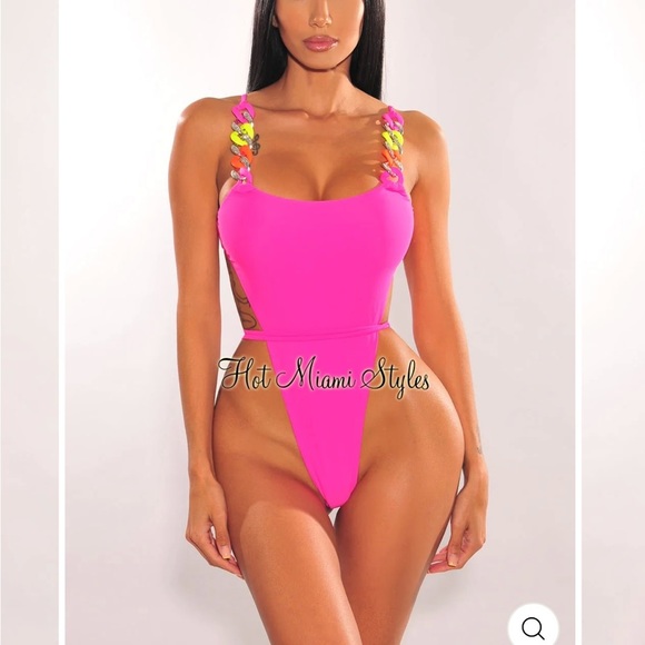 Hot Miami Styles Other - HOT Miami styles HOT PINK MULTI COLOR CHAIN ULTRA HIGH CUT SWIMSUIT